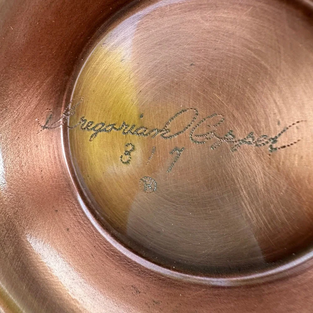 Gregorian Copper 317 Hammered Pedestal Bowl Scalloped Ruffled Edge Vintage Decor
